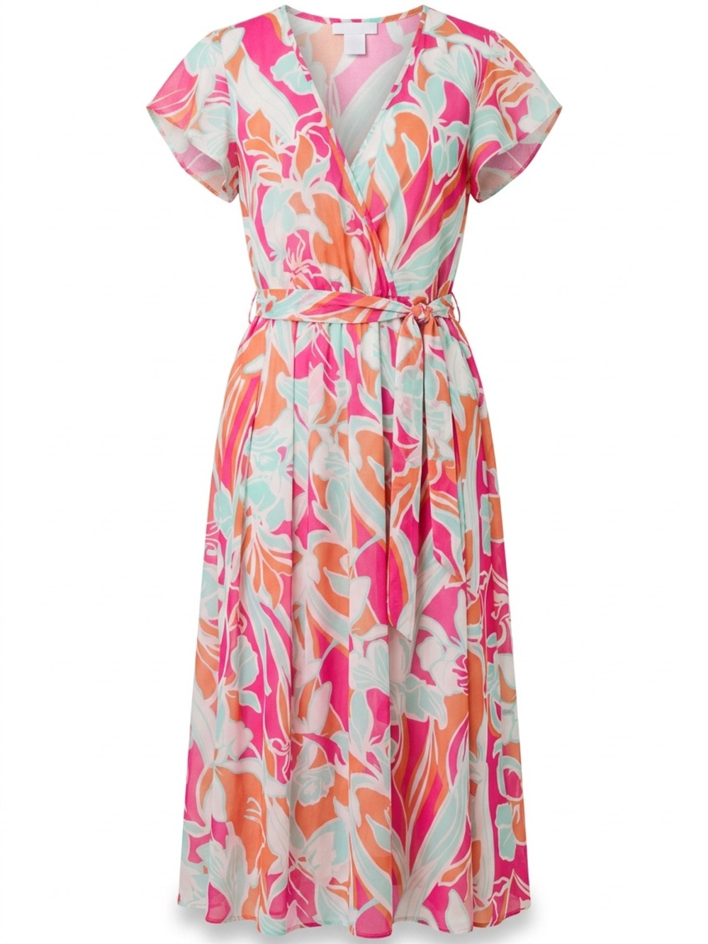 Preowned Lily and Kate Pink, White and Orange Flower Maxi Dress Size 6